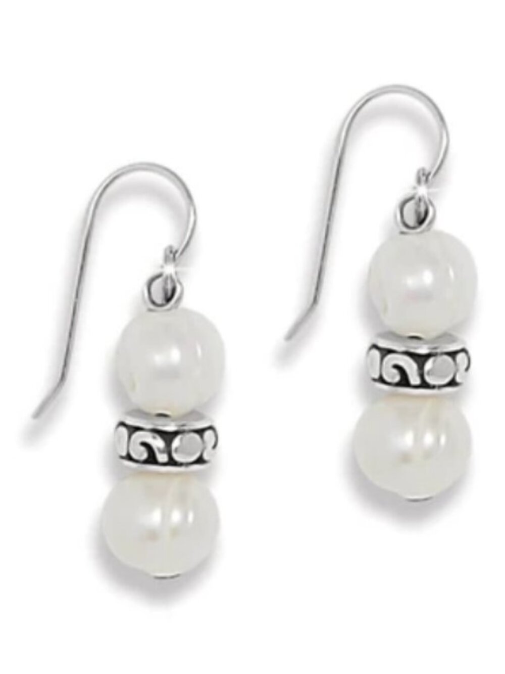 New Brighton Silver Plated Contempo Heart Pearl French Wire Drop Dangle Earrings